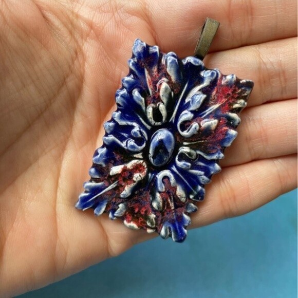 NWOT Ceramic Bohemian Floral Pendant - Handmade one of a kind - Picture 4 of 7
